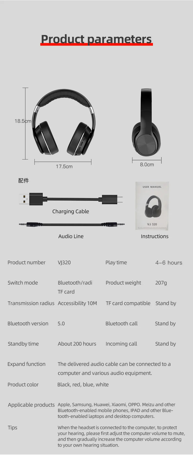 Xiaomi Wireless Headset HiFi Headphones with Mic Foldable Over Ear Bluetooth 5.0 Headphone Support TF Card/FM Radio for Phone PC