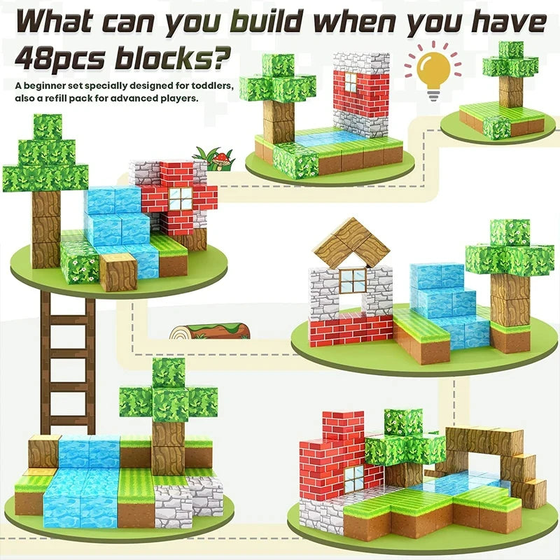 Magnetic Building Blocks Stacking Construction Set STEM Sensory Toys for Mine World Kids Boys Girls Ages 3+ DIY Magnet Cube Gift