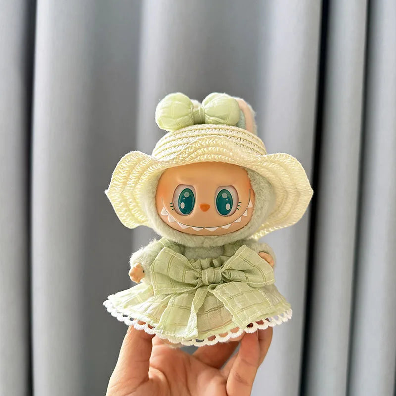 Luxury Plush Wedding Dress Dolls Clothes for Labubu I II Korea Style Fluffy Romantic Wedding Dress Flower Hat Suit for Ladbubu