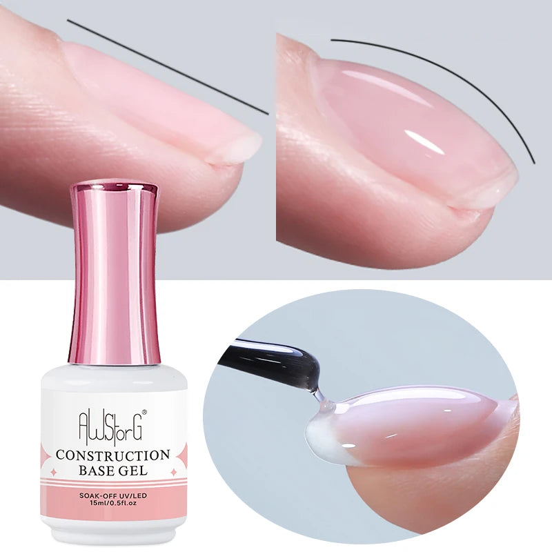AWStorG Construction Base Gel 15ml Builder Nail Gel In A Bottle Semi Permanent Thick Rubber Base Gel Extension Nails Art