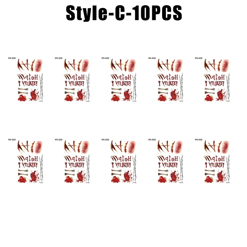 Horror Realistic Fake Bloody Wound Stitch Scar Scab Waterproof Temporary Tattoo Sticker Halloween Masquerade Prank Makeup Props