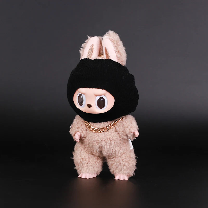 Luxury Tidal Current Labubu Black Hip Hop Mask Knitted Hat Accessories 3-Layer Big Gold Chain Street Fashion Doll Ornaments