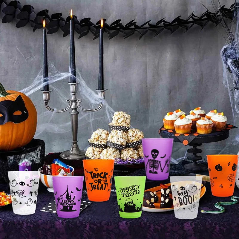 8-24Pcs Halloween Drinking Cups Boo Skull Plastic Juice Cocktail Cup for Halloween Party Home Table Decoration Supplies