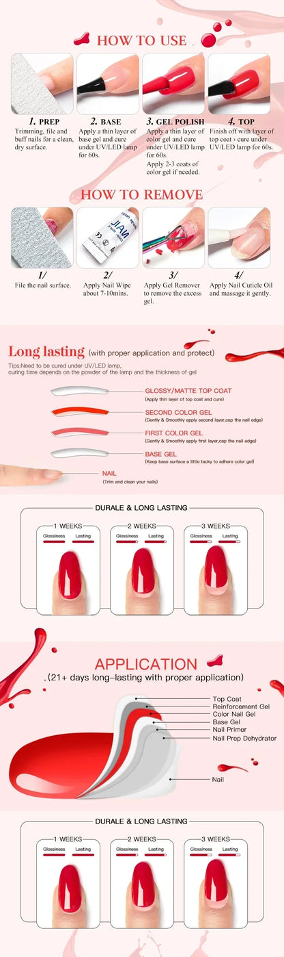 MEET ACROSS 6Pcs Gel Nail Polish Set Pink Red Green Macaron Color Manicure Kit For Nails UV Gel Nail Art Varnish Nail Supplies