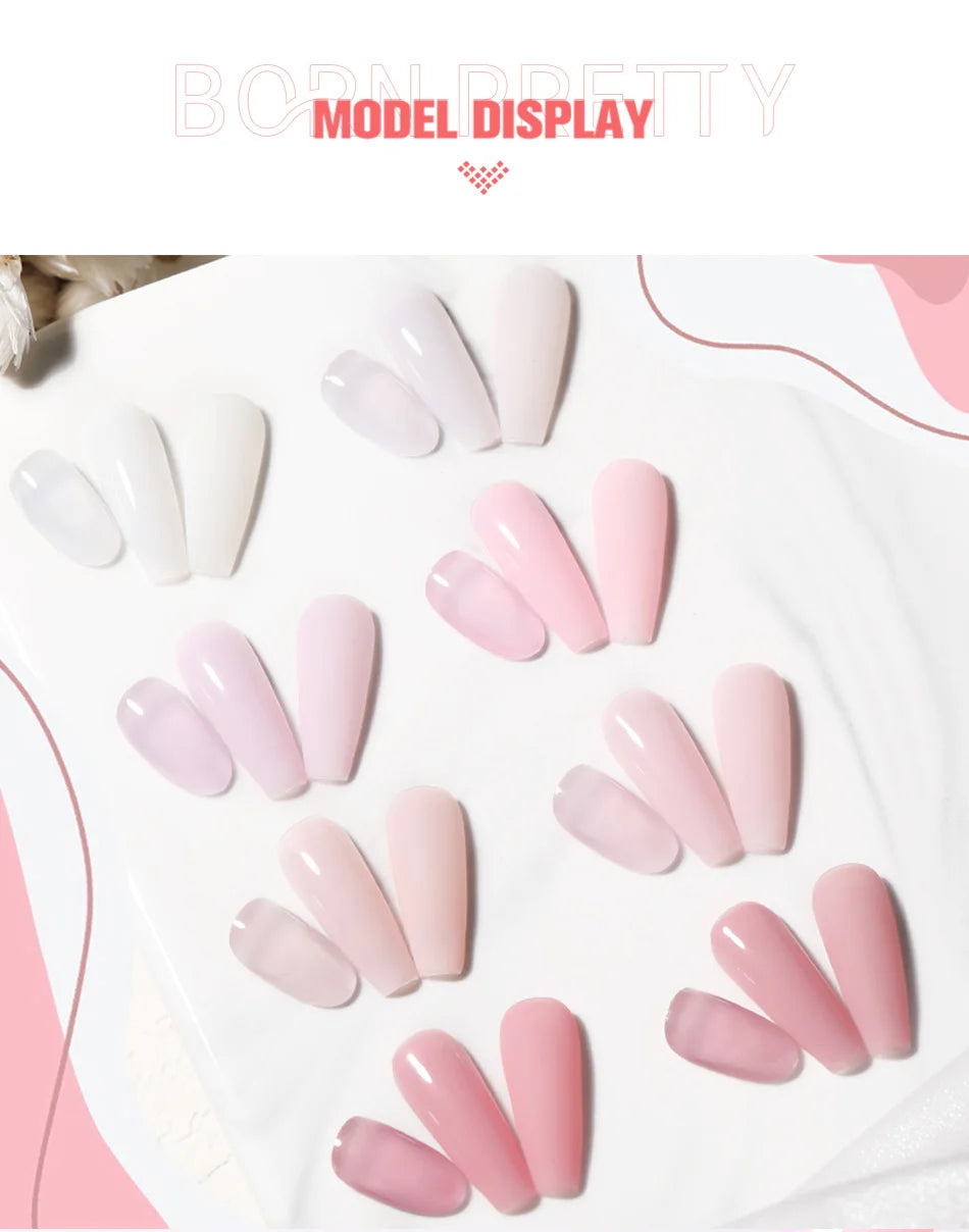 BORN PRETTY Milky Pink Rubber Base Gel Nail Polish Glitter 15ml Semi-Permanent Varnish Soak Off Self Leveling UV LED Gel