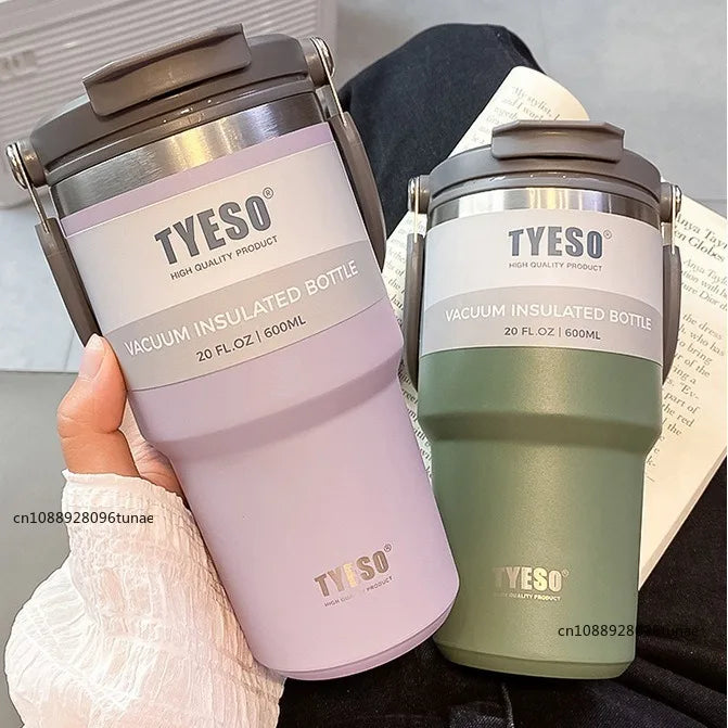 Tyeso 600/750/900ML Car Coffee Cup Thermo Bottle with Straw Portable Sport Insulated Vacuum Flask Travel Thermal Water Bottle