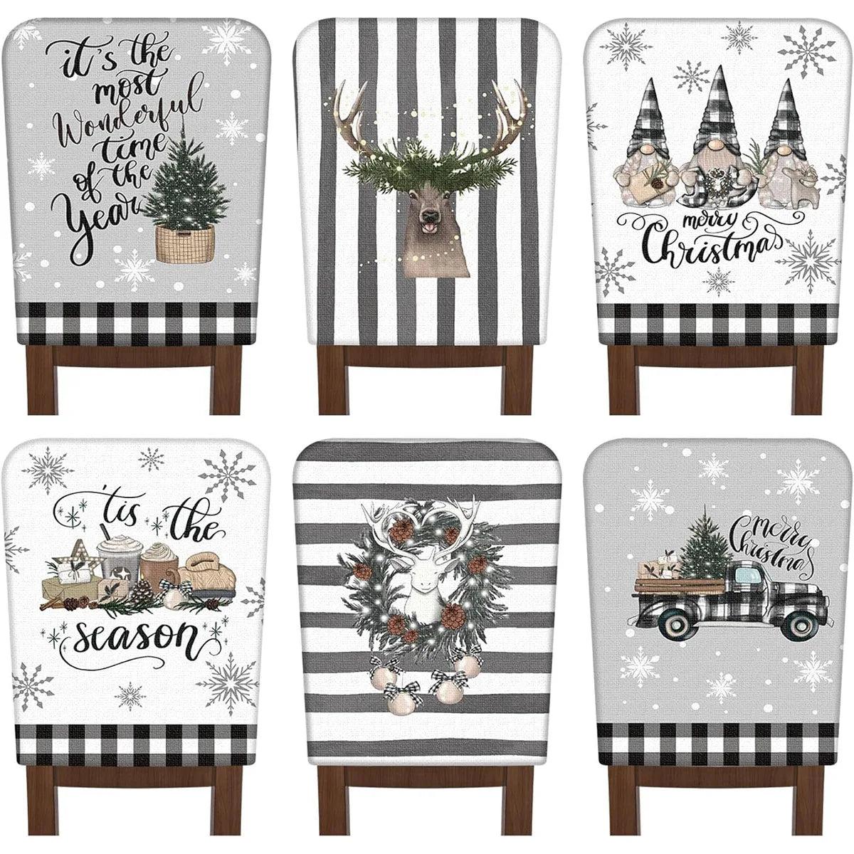 Christmas Chair Covers for Dining Room Set of 6 Xmas Party Holiday Decoration Washable Cover Chair kitchen Slipcover