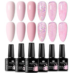 6pc All-season Gel Nail Polish Set Nude Pink Red Glitter Semi Permanent UV Gel Polish Kits All For Manicure Soak Off Vernis