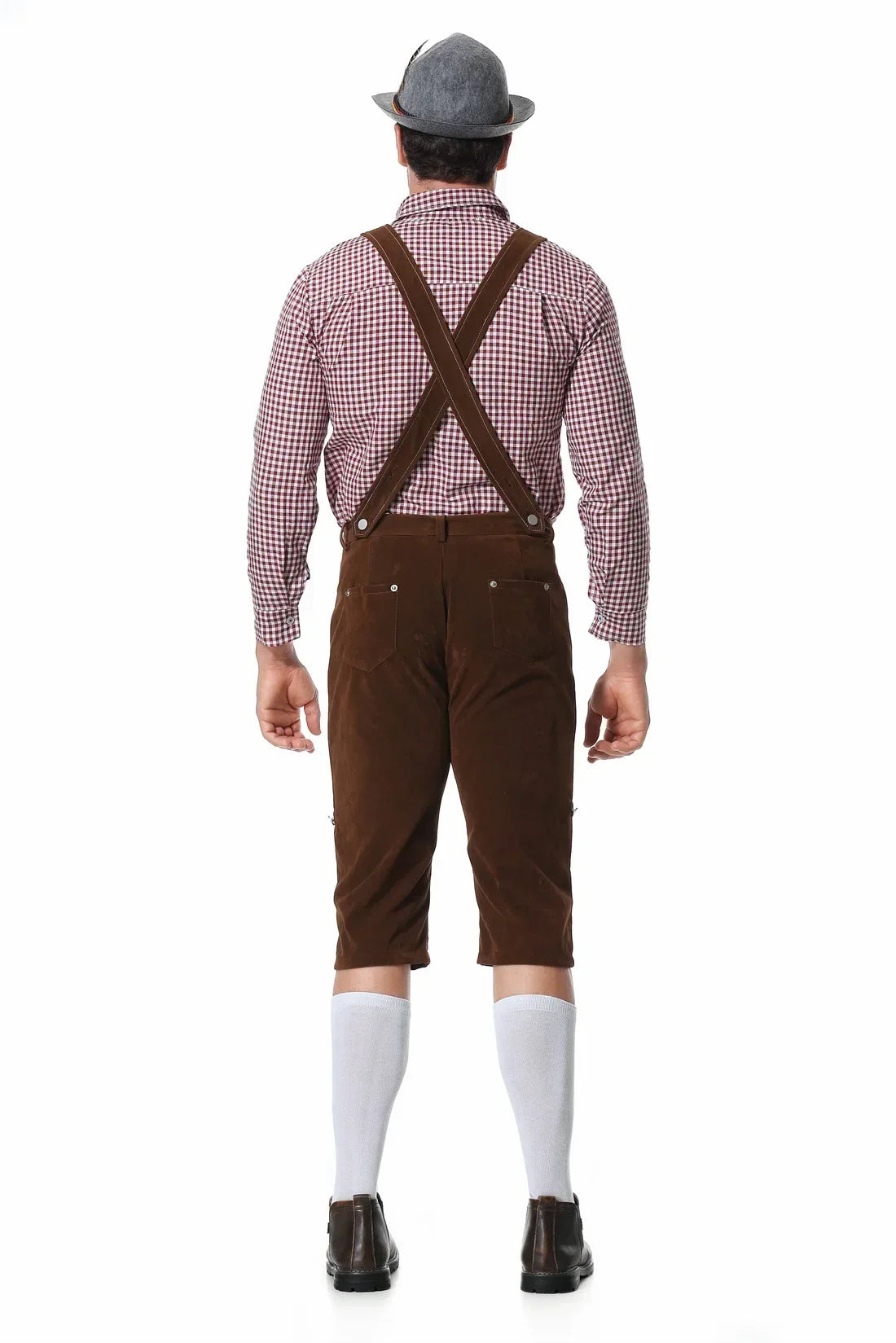M-XXL Men Bavarian Oktoberfest Lederhosen Costume for Cosplay German Beer Festivals Suspenders Rompers Shirt Hat Set Outfit