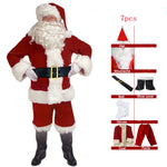 Santa Claus Costume Christmas Complete Dress-Up Outfit For Adult Santa Suit With Hat Men Cosplay Costumes 7PCS