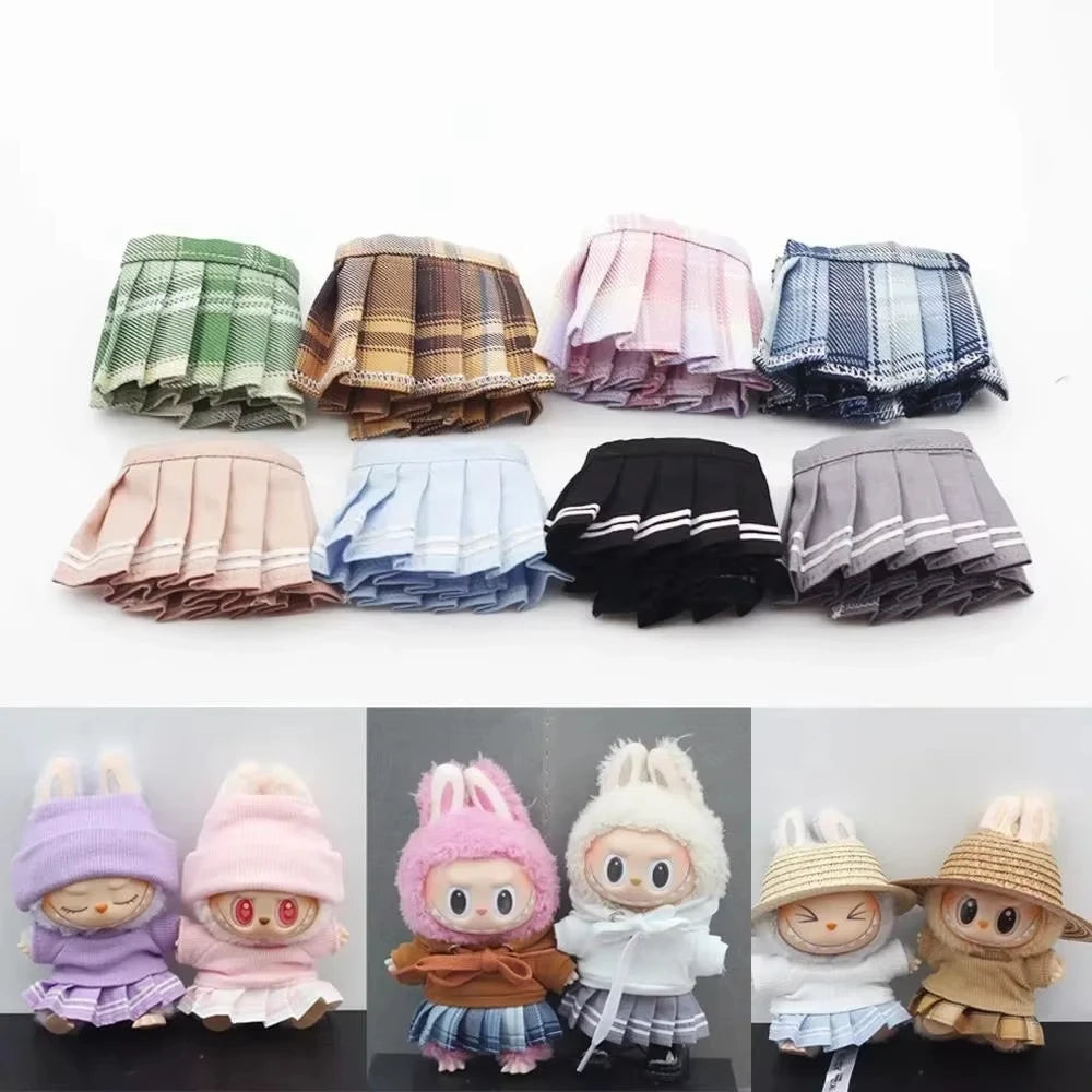 Mini Doll Clothes Outfit Accessories For Ropa 15-17cm Labubu Knitting T-shirt Hat pleated skirt Uniform Set Clothing