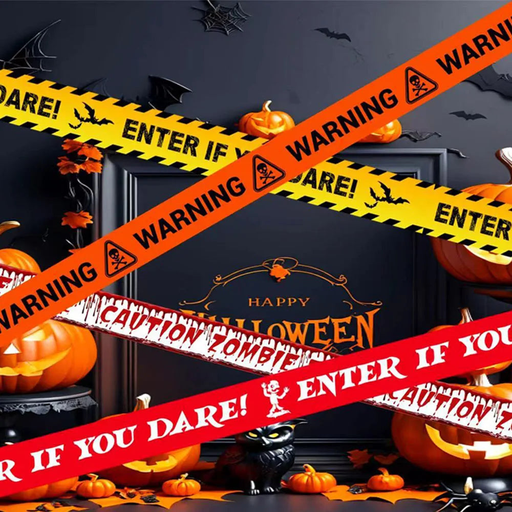 Halloween Warning Tape Signs Banner Halloween Props Window Prop Party Danger Warning Line Halloween Party Decoration Supplies