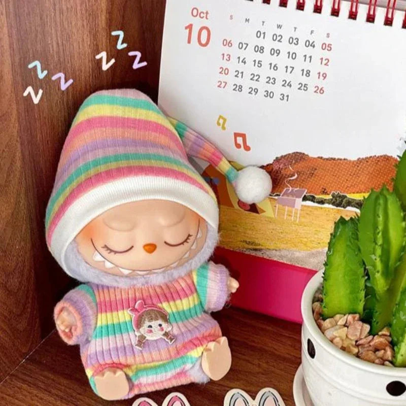 17cm Mini Plush Doll'S Clothes Outfit Accessories For Korea Kpop Labubu V1 V2 V3 Christmas onesie hat set Clothing