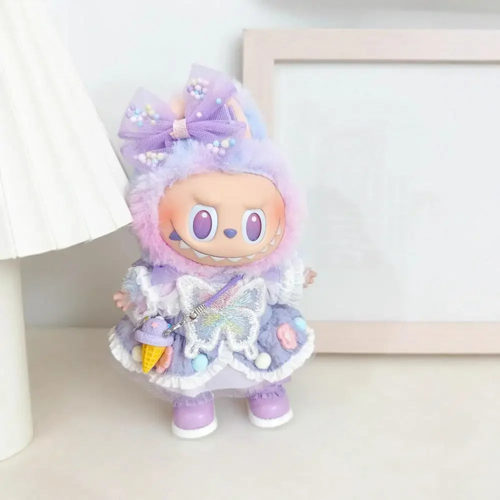 For Ropa labubu v1/v2/v3  pendant baby clothes labubu 3.0 lucky purple bow skirt Outfit Doll Accessories (No dolls)