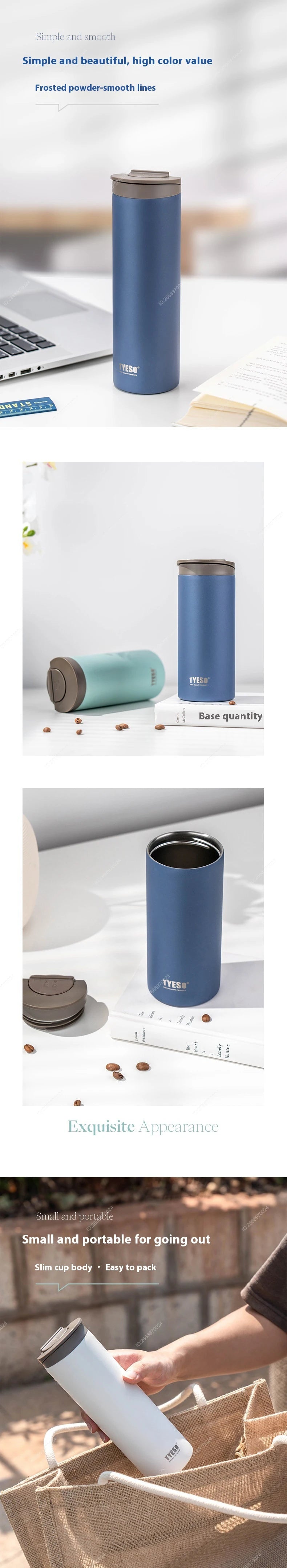 Tyeso Stainless Steel Insulated Travel Mug Leak-Proof Direct Drink Water Bottle for Men and Women Portable Car Coffee Cup