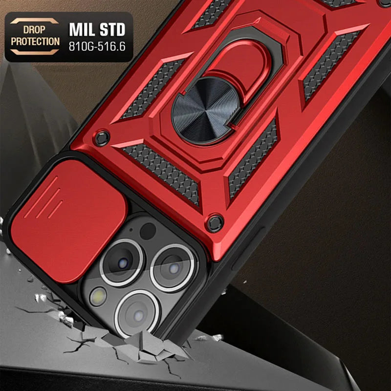 For iPhone 16 17 15 14 13 12 11 Pro Max Mini Plus Air Military Grade Bumpers Ring Cover Slide Camera Lens Protector Armor Case