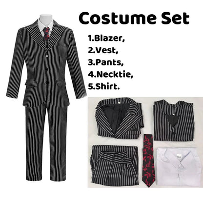 Wednesday The Addams Family Gomez Addams Cosplay Costume Black Striped Blazer Pants Vest Shirt Tie Set Halloween Carnival Outfit