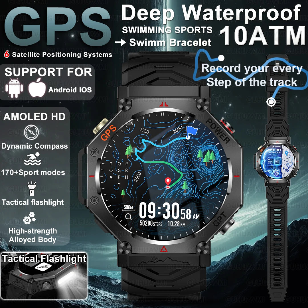 2025 New T-Rex 3 Ultra GPS Men SmartWatch 10ATM Waterproof Built-in Dual-band GNSS Compass Military Sport Flashlight Smart Watch