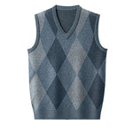 2025 Autumn Winter Knit Vests Men Fashion Argyle V-Neck Smart Casual Sleeveless Knitted Sweater Men Slim Fit Warm Pullover Vest