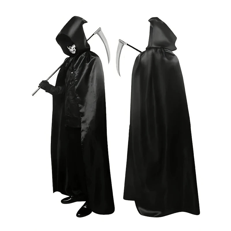 1 Halloween Wicked Witch, Death Cloak With Hat, Classic Long Style, Role Playing Party Dress, Suitable For Both Men and Women