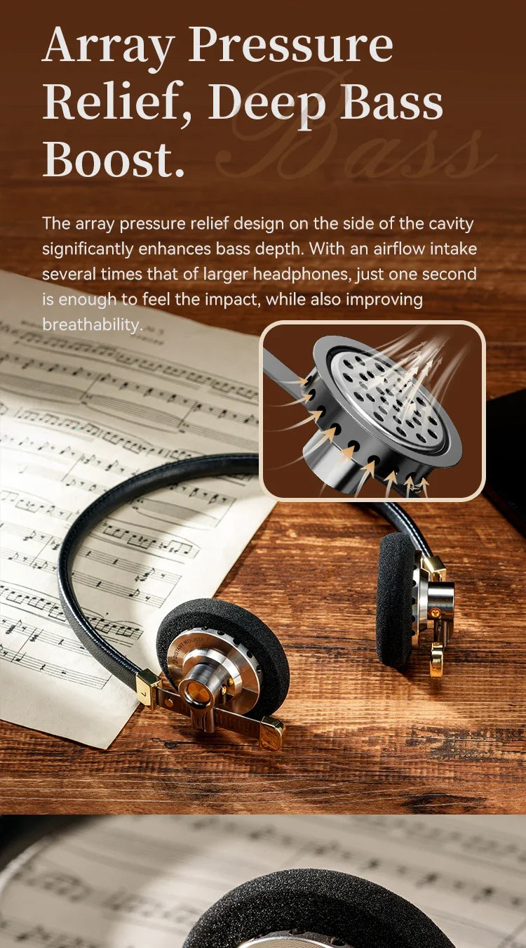 ROSESELSA Distant Mountain Retro Over Ear HiFi Headsets OOTD Vintage Metal Wired Headphones with MMCX 3.5mm Plug