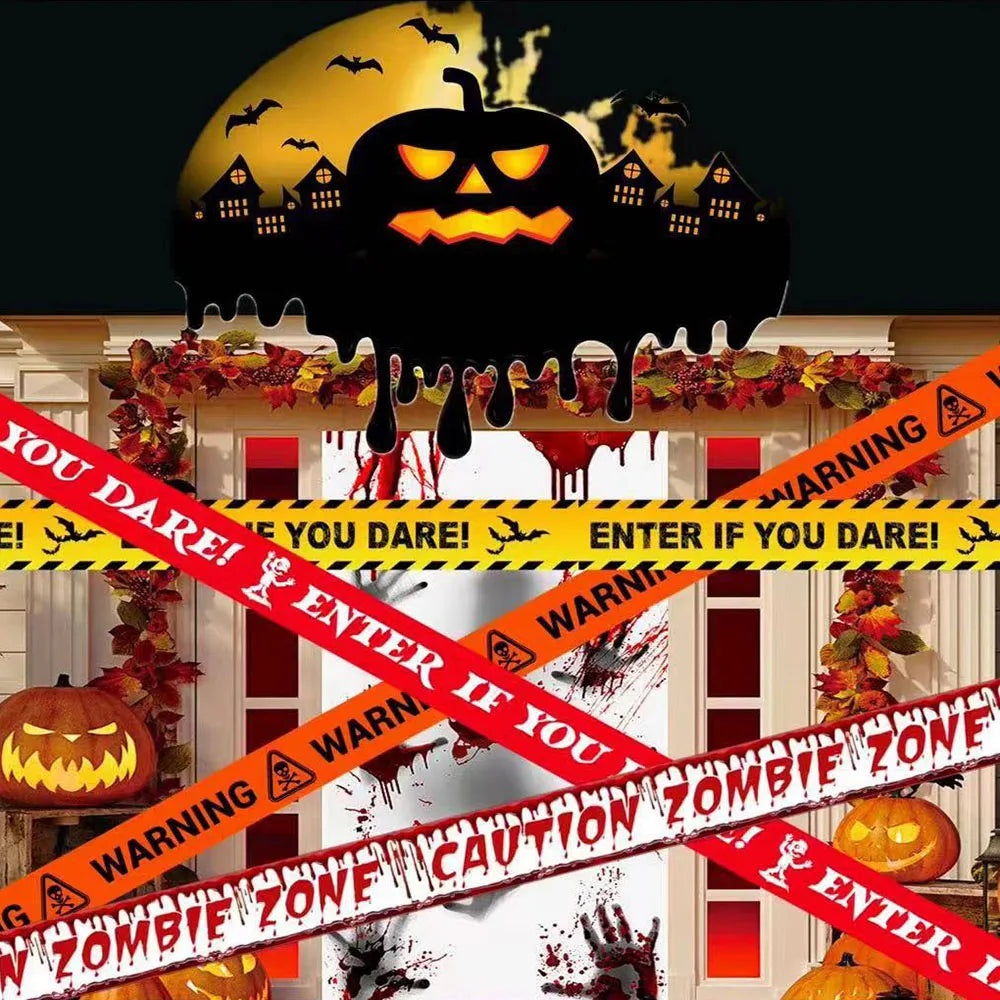 Halloween Warning Tape Signs Banner Halloween Props Window Prop Party Danger Warning Line Halloween Party Decoration Supplies