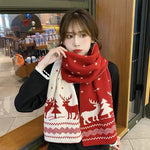 Christmas Scarf for Women Men Cute Deer Elk Knitted Scarves Winter Warm Woolen Shawl Girls Christmas Present