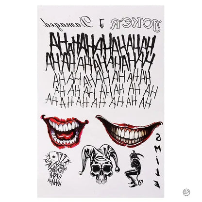 4 Styles Temporary Tatoo Waterproof Fake Tattoo Sticker The Joker Halloween Tattoos Tatouage Tatto For Men Women