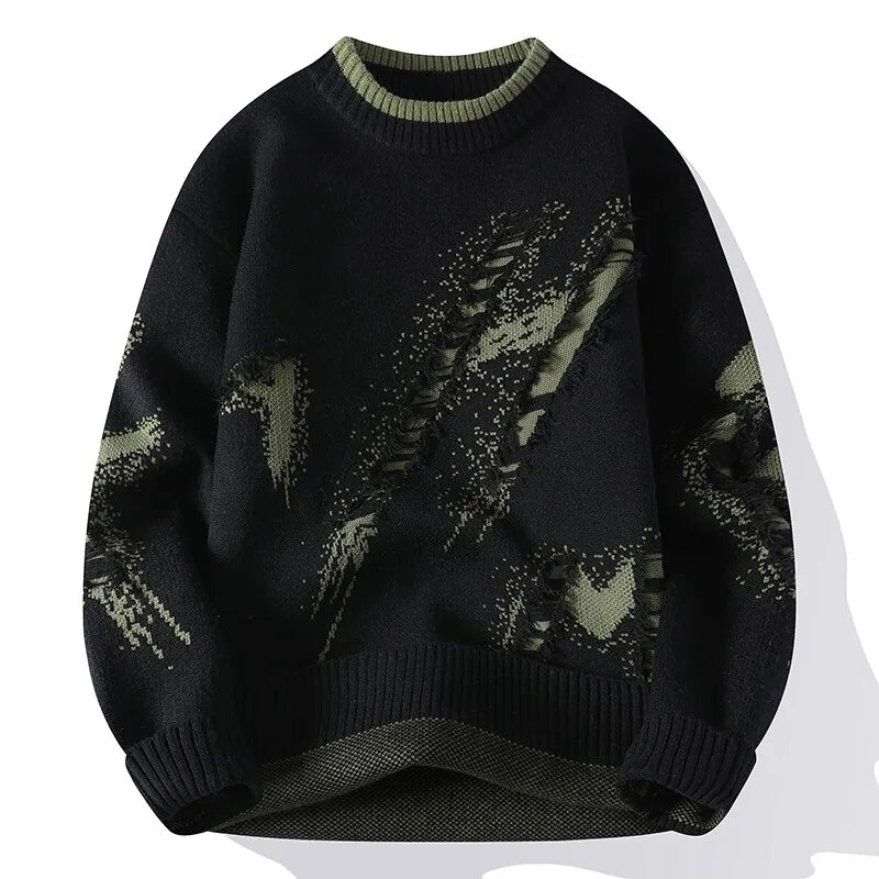 Autumn Winter Fashion Knit Sweater Men Patchwork Hole Casual Pullovers O-Neck Youthful Vitality Knitted Pullover Sweaters Men