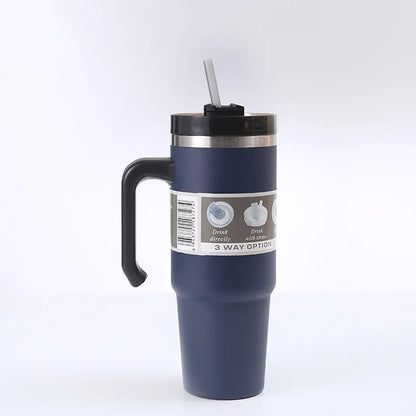 20oz/30oz Stainless Steel Car Thermos Bottle Travel Sports Water Bottle Large Capacity with Handle Straw Mug Outdoor Coffee Cup