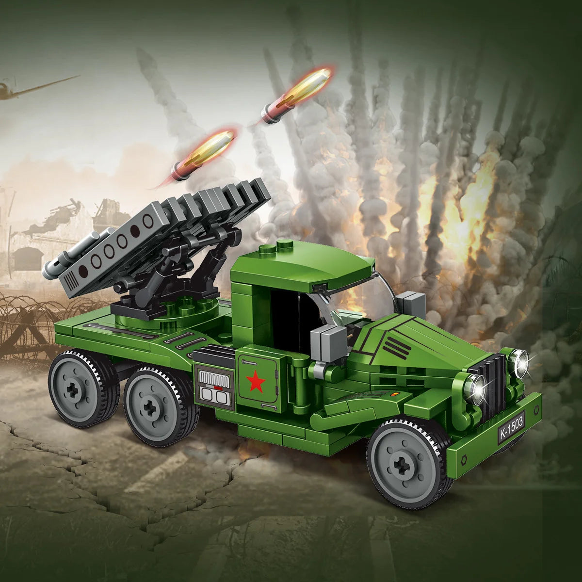 Military Patrol German Opel truck anti-aircraft gun Weapon Building Blocks WW2 Army Soldiers Brinquedos Bricks Classic Kids Toys
