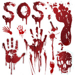 Halloween Wall Doors Windows Stickers Blood Handprint Footprint Skull Pattern Halloween Party Scene Decor Supplies Horror Props