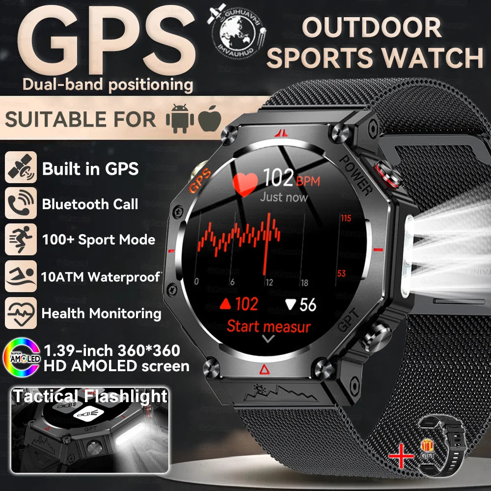 2025 New T-Rex 3 Ultra GPS Men SmartWatch 10ATM Waterproof Built-in Dual-band GNSS Compass Military Sport Flashlight Smart Watch