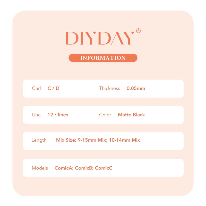 DIYDAY Comic Spire Eyelash Extension Premade Manga False Eyelashes Super Soft Light Feather-Feeling Anime Lashes for Makeup Tool