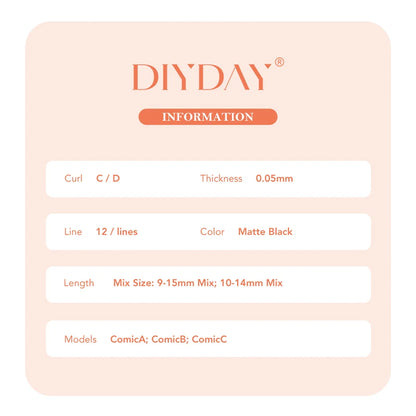 DIYDAY Comic Spire Eyelash Extension Premade Manga False Eyelashes Super Soft Light Feather-Feeling Anime Lashes for Makeup Tool