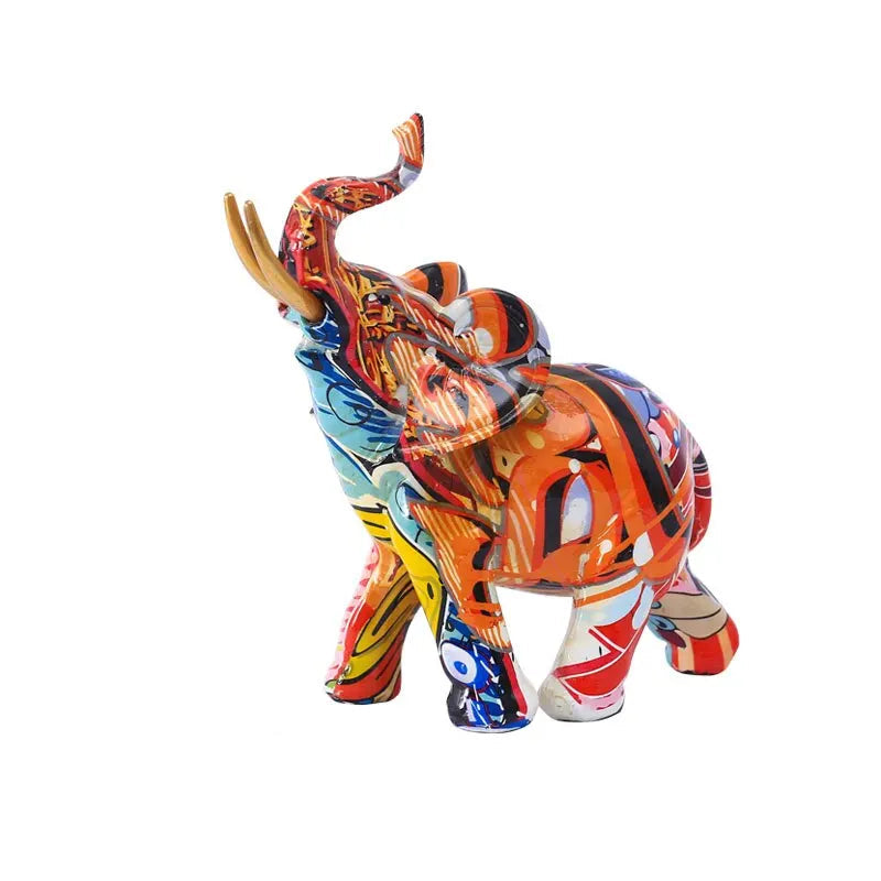 Resin Colorful Transfer Printed Elephant Figurines Modern Art Ornaments Animal Feng Shui Home Interior Office Decor Accessories