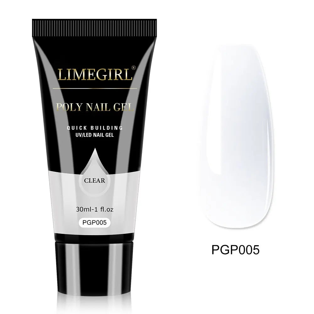 LIMEGIRL 30ml Nail Extension Gel Glitter Soak Off Nail Acrylic Crystal Build Poly UV Gel for Nails Quick Extension Manicure Glue