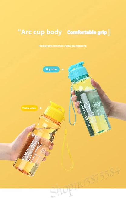 550ml Plastic Water Bottle Portable Sports Cup With Anti Drop Rope Outdoor Water Container Color Transparent Pet Flip Cover