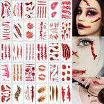 30pcs Waterproof Halloween Tattoo Stickers Bleeding Wound Scar Temporary Tattoos for Women Men Fake Tattoo For Halloween Party