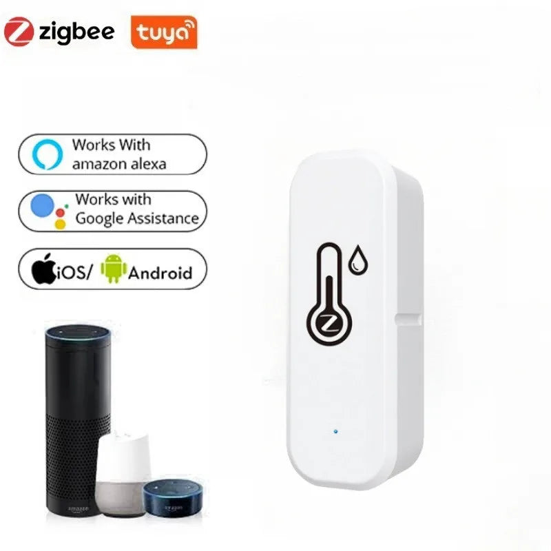Support Tuya Zigbee Temperature Humidity Sensor Smart Home Device Compatible with Google Home Alexa for Environmental Monitoring