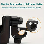 2-in-1 Universal Stroller Water Cup Holder With Phone Holder, Universal Bottle Holder For Wheelchair stroller Accessories