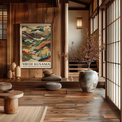 Yayoi Kusama Mount Fuji Canvas Print Japanese Mountain Landscape Poster Colourful Modern Art for Living Room, Bedroom or Office