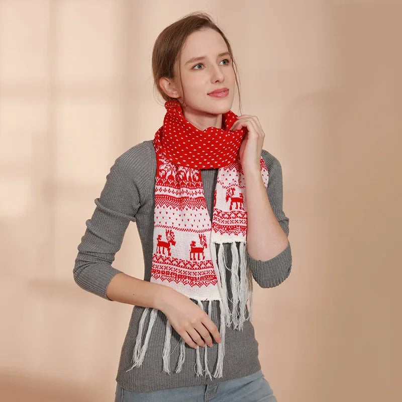 1pc Christmas Red Scarves Cartoon Reindeer Snowflake Warm Scarf Man and Woman Christmas Scarves for Women Sweet Girls Black 2025