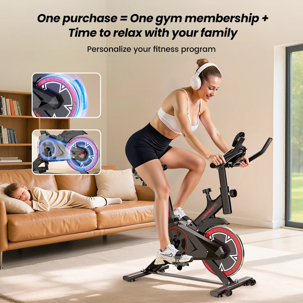 Indoor Exercise Bike 4kg Flywheel Quiet Belt Drive Spin Bike with Adjustable Resistance & LCD Display for Home Cardio Training