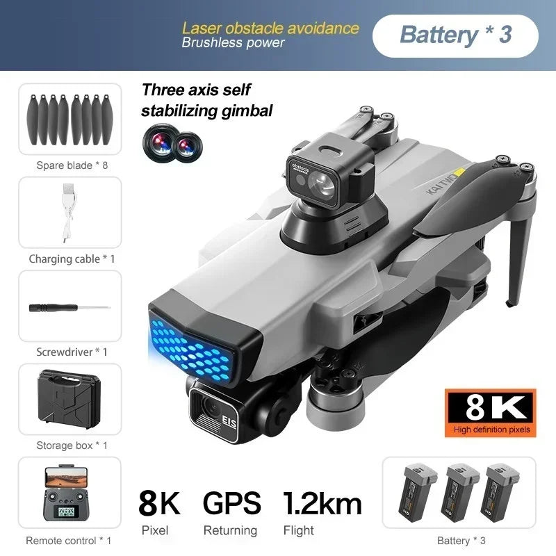 8K ESC 3 Axis Gimbal 360° Obstacle Avoidance WIFI FPV RC Drone 5G Brushless Electric GPS Follow Me Remote Control Quadcopter Toy