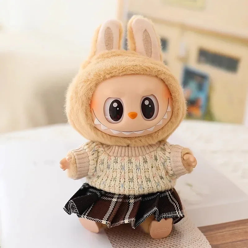 17cm Labubu Doll Clothes Set for Ropa Labubu Macaron Dolls JK Pleated Skirt with Camera and Shoes