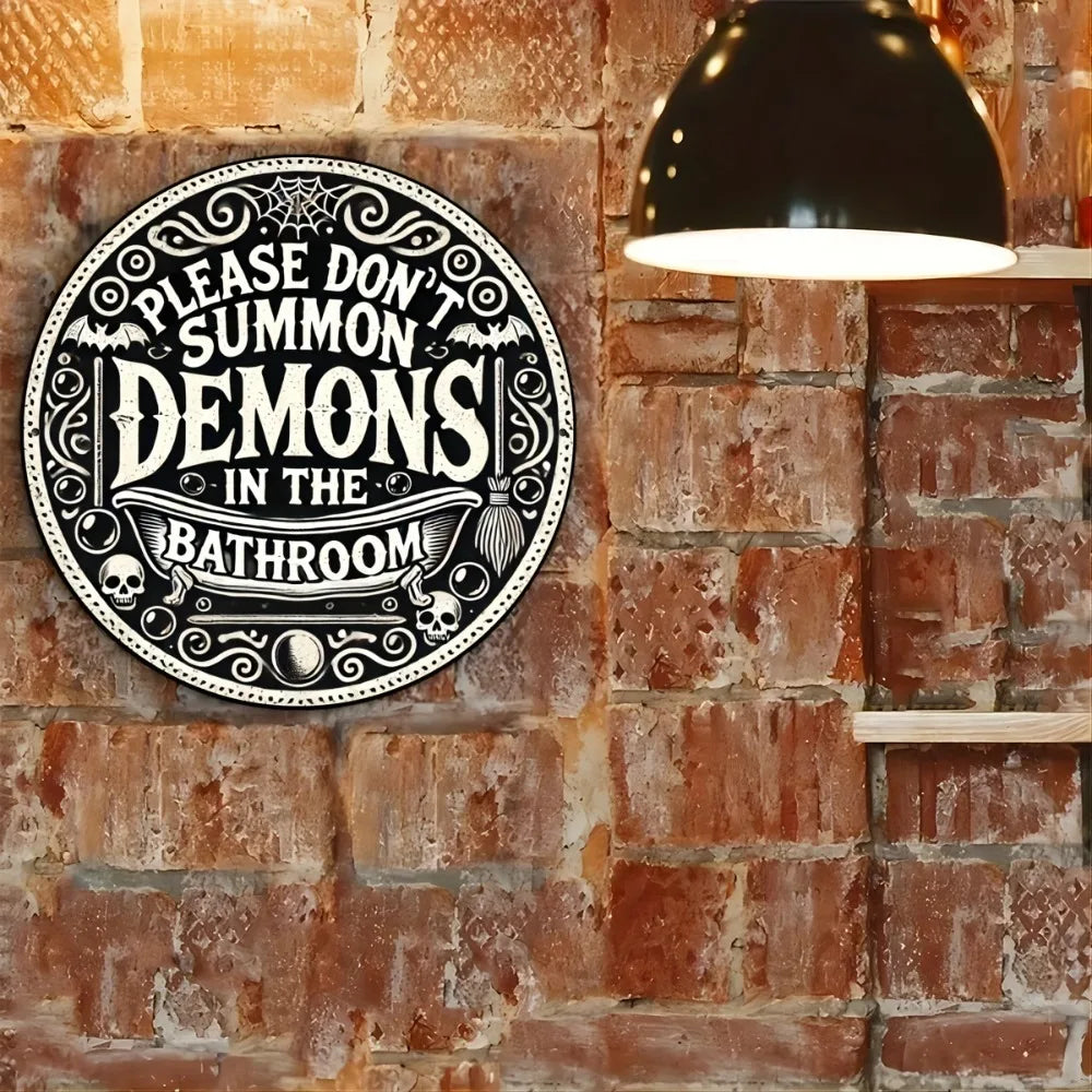 Gothic Bathroom Sign "Summon Demons" - 8x8" Aluminum Foil Carving, Fun Halloween Decor for Witchy Rooms