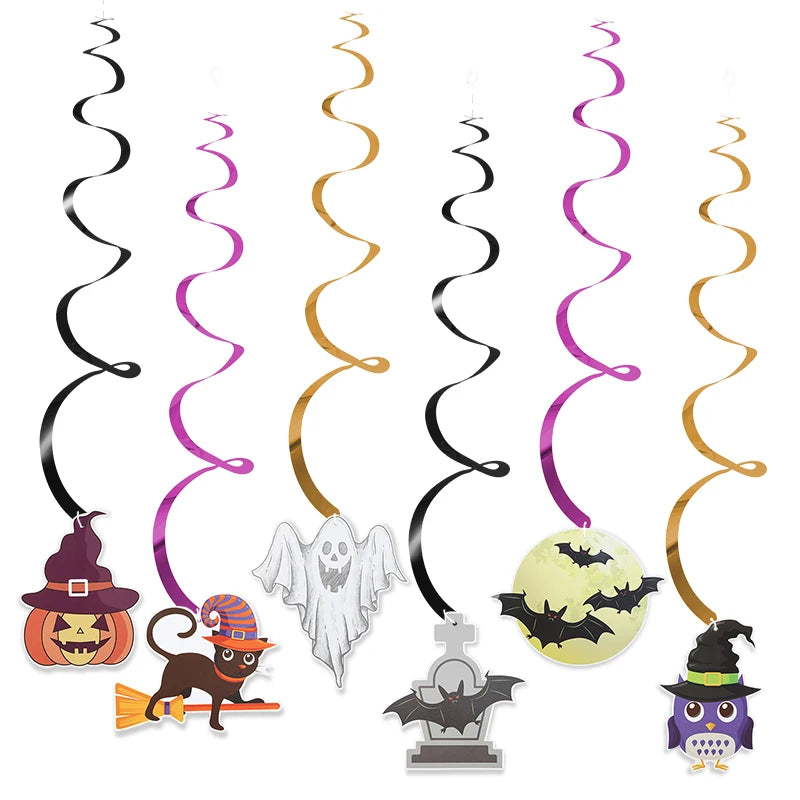 2025 Halloween Party Banner Hanging Pendants Bat Pumpkin Paper Garland Trick or Treat Happy Halloween Decoration Supplies Home