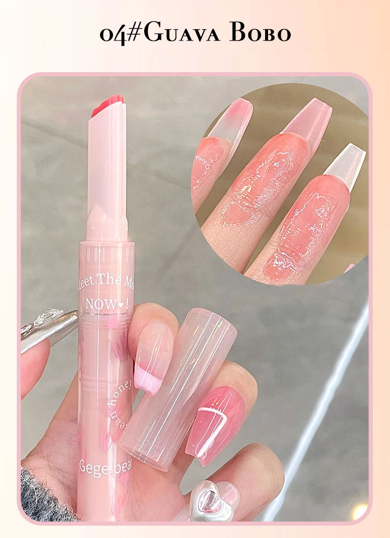 Gege Bear Floral Whisper Moisturizing Mirror Shine Lipstick — Glossy Jelly Finish, Heart-Shaped Bullet, Hydrating Lip Balm