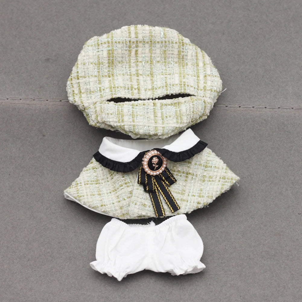 Mini Doll'S Clothes Outfit Accessories For Korea Kpop Exo 15-17cm Labubu Classic Grid Style Dress Cloak Set Beret Clothing Gift